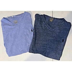 Lot of 2 Polo Ralph Lauren Shirts Men's Sz XL 2 shades of Blue V Neck Casual EUC